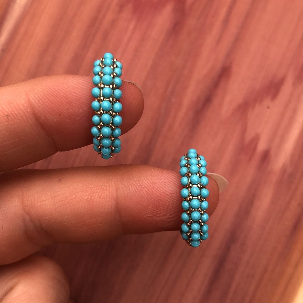 🌿Turquoise Pavè Huggie Hoops - Picture 6 of 7